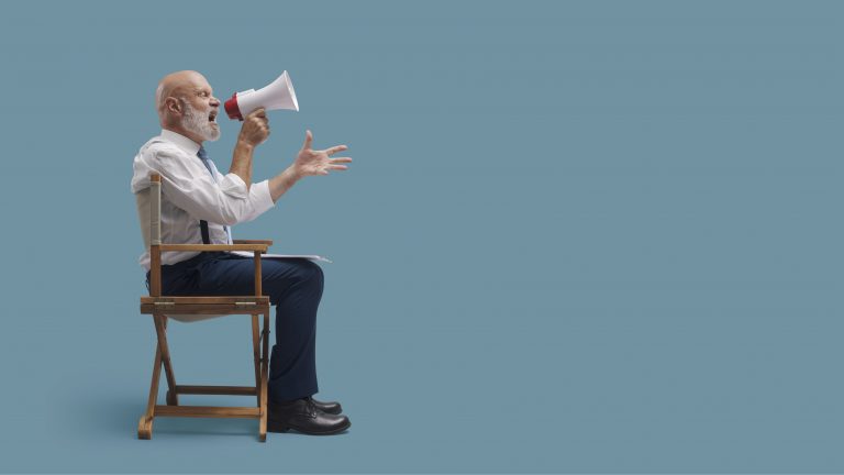 Man shouting on a megaphone